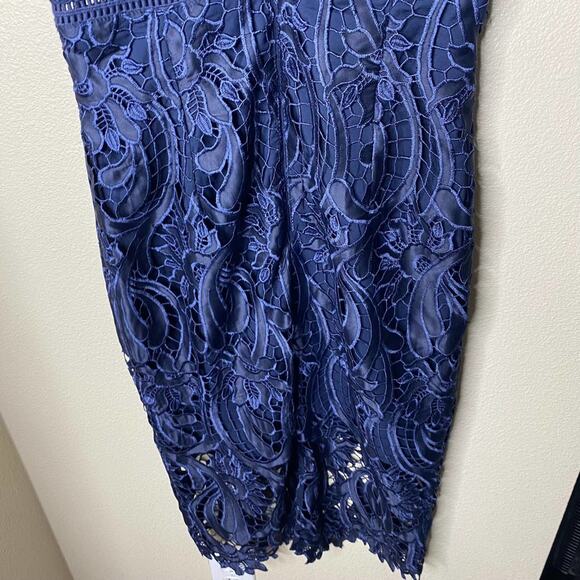 Bardot Floral Lace Halter Navy Blue Pencil Sheath Dress Cocktail Formal Size 4 - Picture 6 of 12